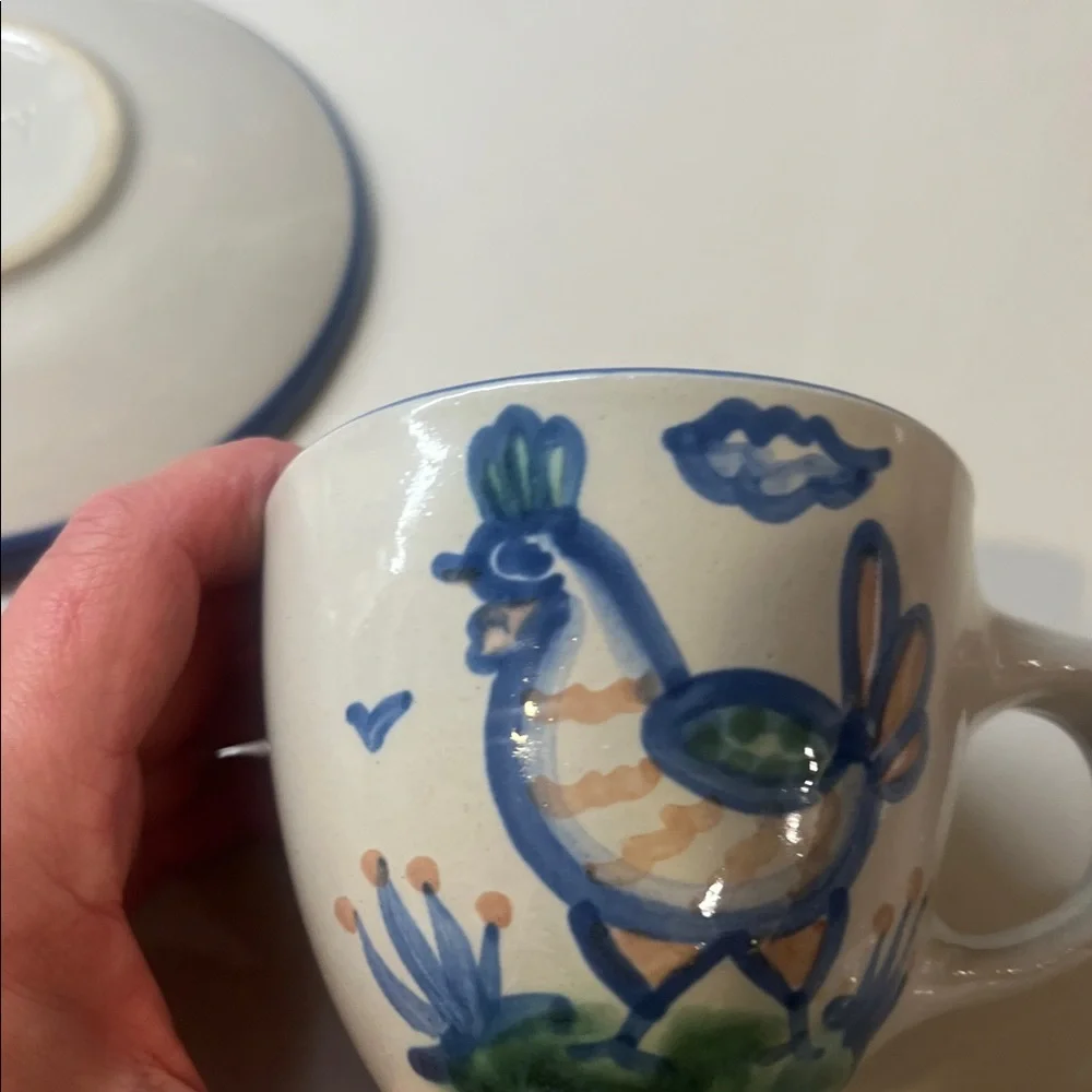 MA Hadley Pottery Stoneware Coffee/ 2 Tea Cups And 1 Saucer - Picture 6 of 8